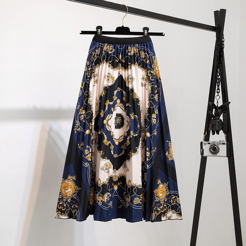 Pleated Skirt Black Ruffled Pleated Print Mid Skirt Short Half Body Chiffon Fresh and Sweet Skirt - 2bazar4