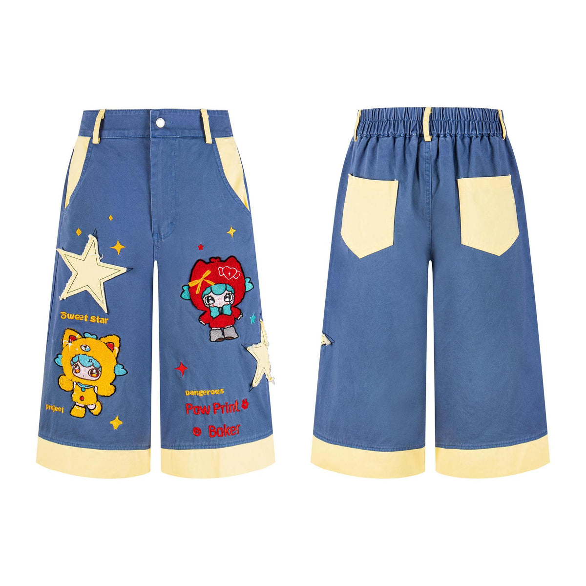 Cartoon patchwork embroidered jeans