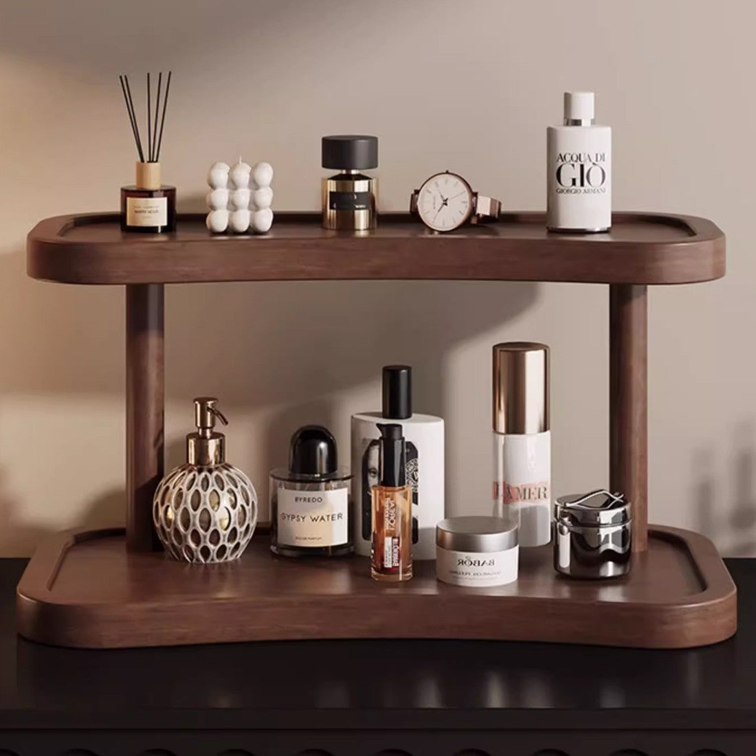 2 Tier Bamboo Desktop Organizer Stand Bookcase Table Rack Kitchen Storage Shelf