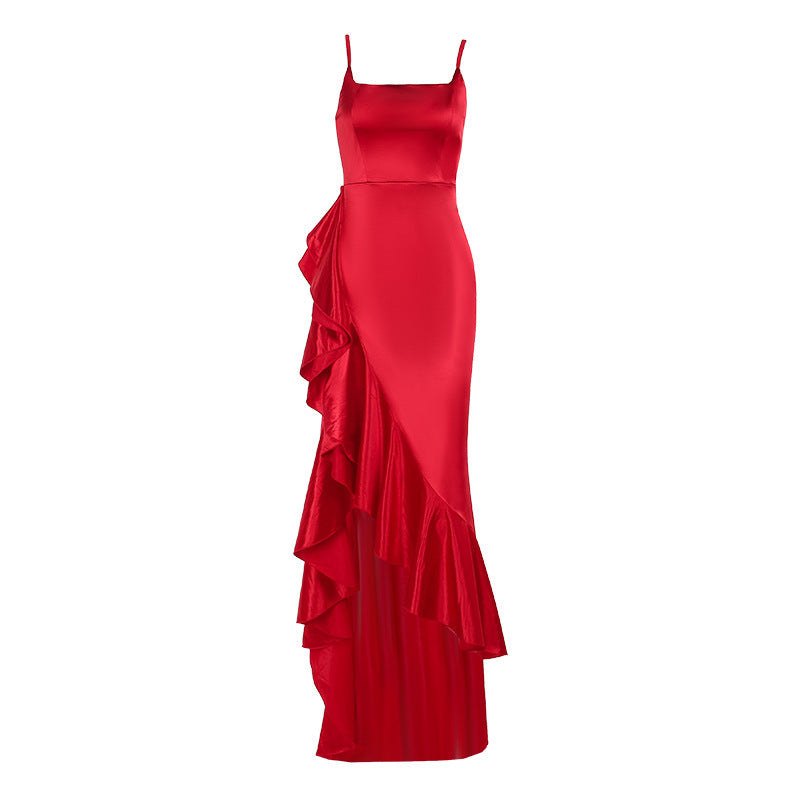 Strap and ruffle edge dress for women