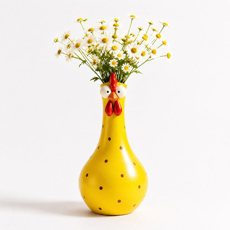 Hand-Painted Rooster Vase Sculpture – Colorful Resin Home Decor