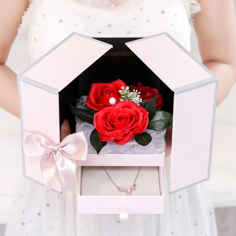 Valentine's Christmas Gift Girlfriend Creative Rose Flower Jewelry Gift Box Soap Flower + Free 100 Kinds of I Love You Necklace 1 - 2bazar4