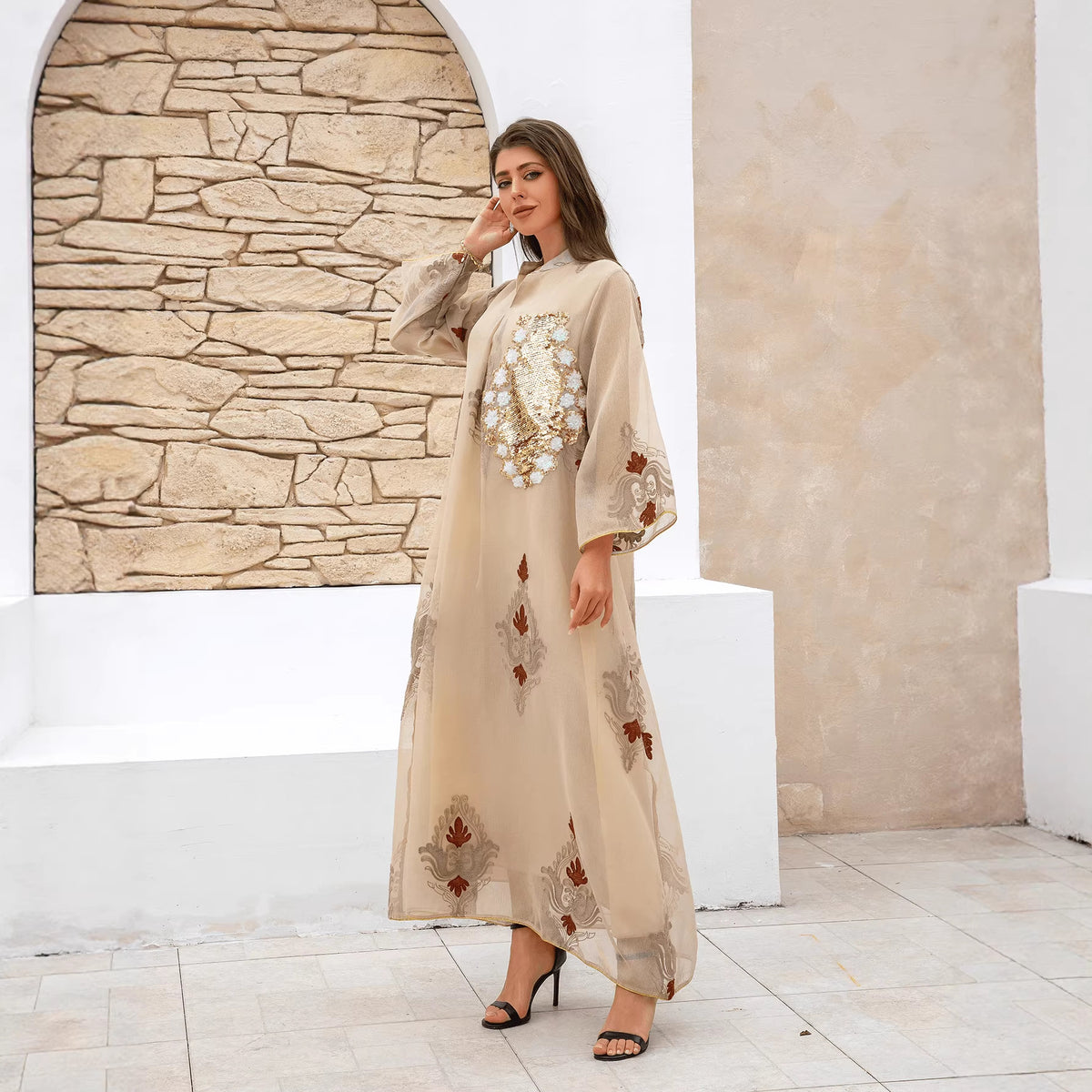Bead embroidered dress for women