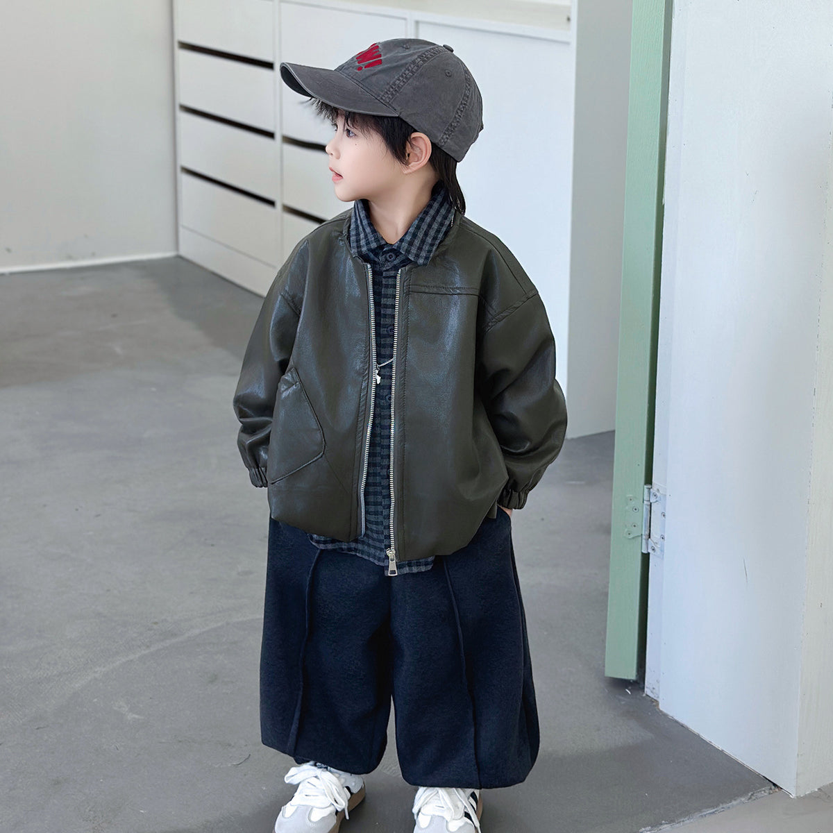 Boys Leather Jacket 3-Piece Set with Shirt and Striped Pants - product image 7