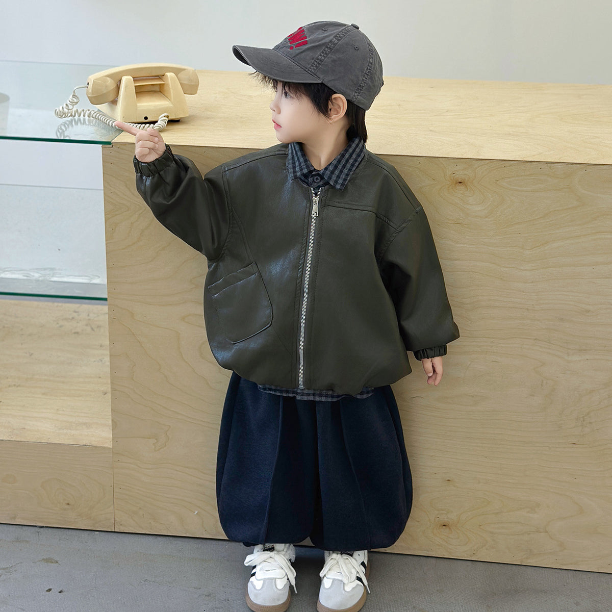 Boys Leather Jacket 3-Piece Set with Shirt and Striped Pants - product image 3
