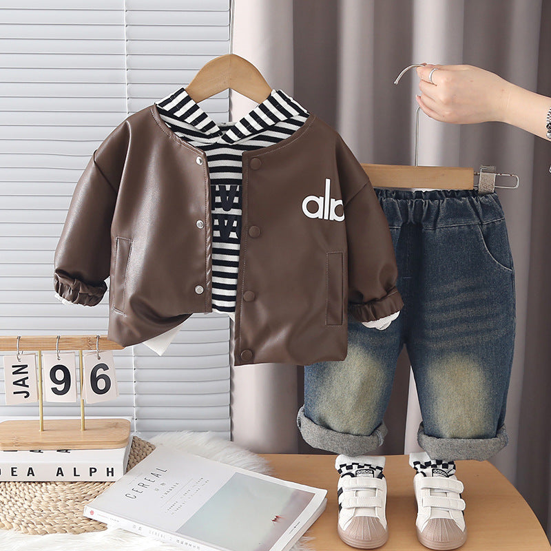 Casual Boys 3-Piece Leather Jacket Suit Set for Infants and Toddlers - product image 2