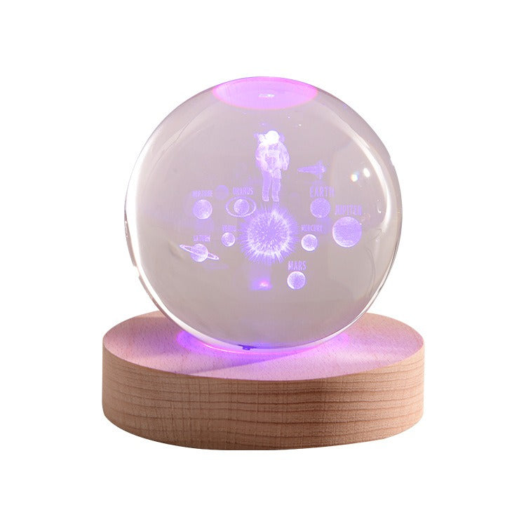 Starry Sky Astronaut White Crystal Ball Glow 3D Sculpture Night Light Customized Desktop Decoration
