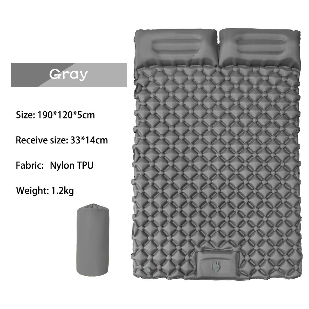 Outdoor double inflatable sleeping pad – with built-in pillow & pump, for camping, backpacking, hiking. eprolo