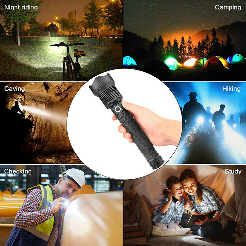 USB Recharge LED Flashlight 3 Lighting Modes Outdoor Camping Hiking Flashlight Work Light