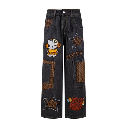 KT cat embroidered jeans