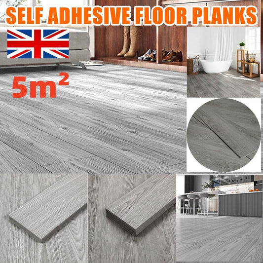 5m² Floor Planks Tiles Self Adhesive Wood Effect Vinyl Flooring Bathroom Decor