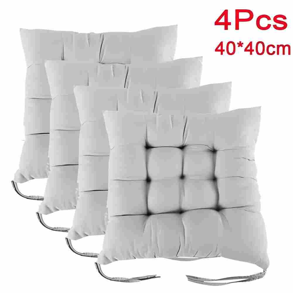4 Pack Seat Pad Dining Room Garden Kitchen Chair Seat Cushions Tie On Plain UK