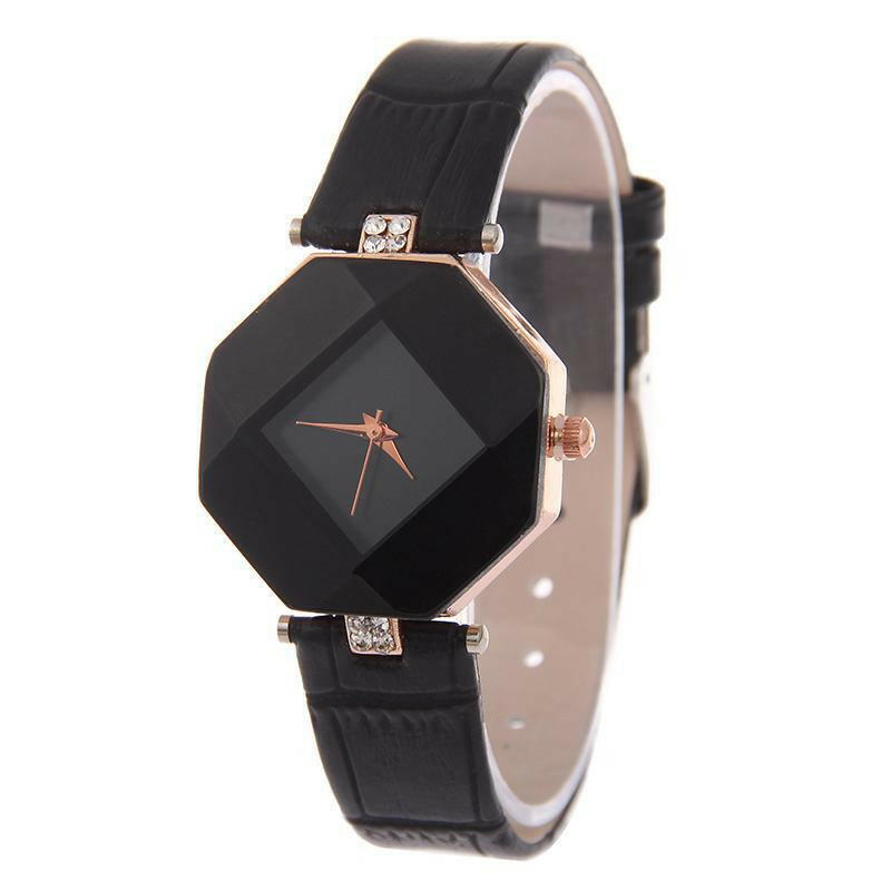 Women Watches Gem Cut Geometry Crystal Leather Quartz Wristwatch Fashion Dress Watch Ladies Gifts Clock Relogio Feminino 5 color - 2bazar4