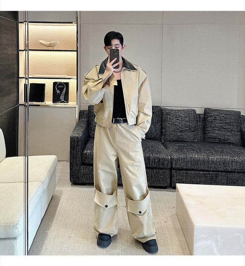 Men's Cropped Jacket & Wide-Leg Cargo Trousers Set