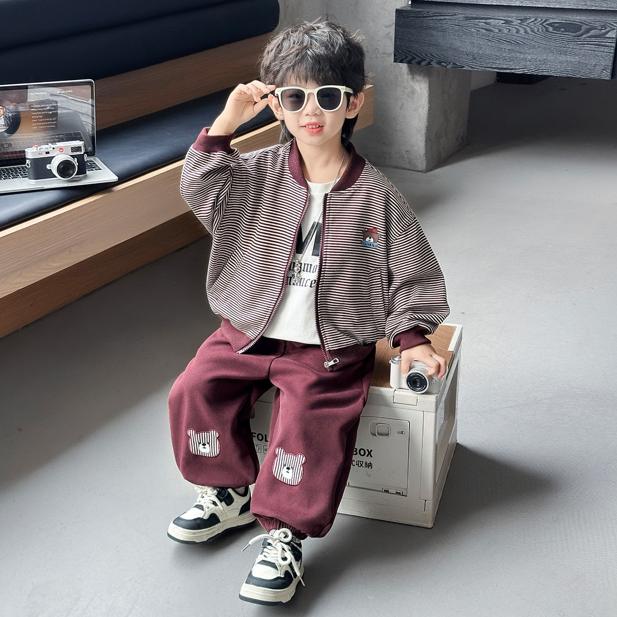 Boys' Striped Layered-Look Hoodie & Trousers Set