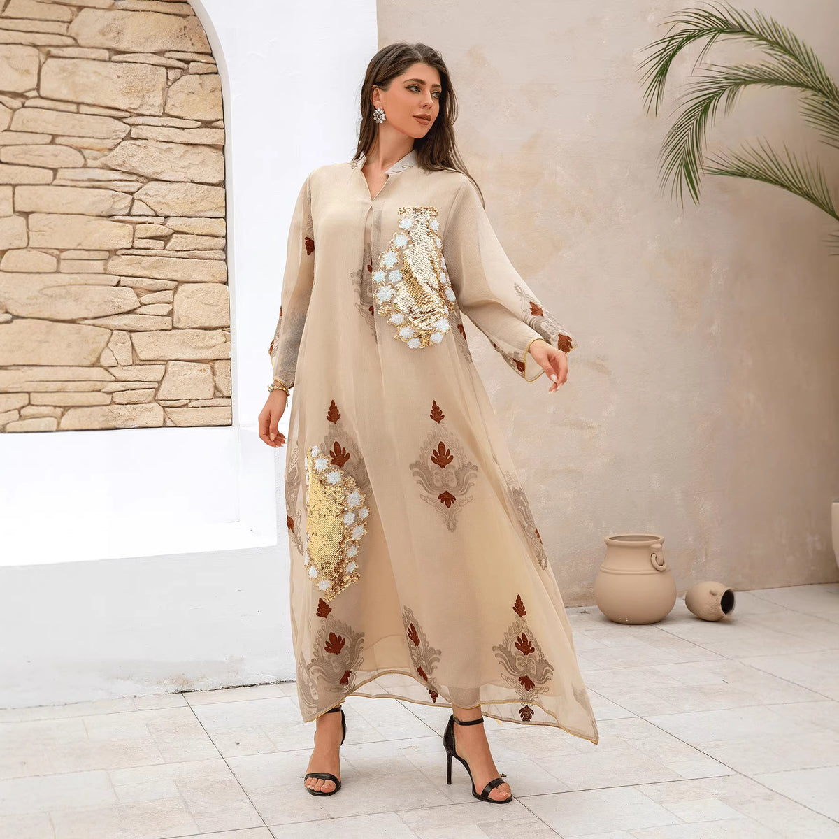 Bead embroidered dress for women