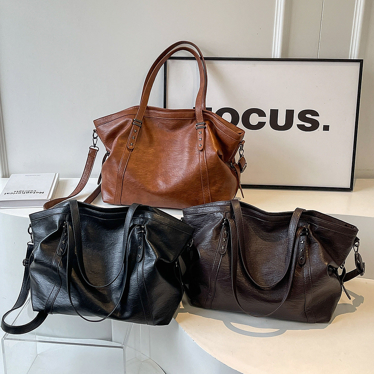 Single Shoulder Tote Bag, Large Capacity, Women's Soft Leather Vintage Commute Bag, Crossbody Bag for Women
