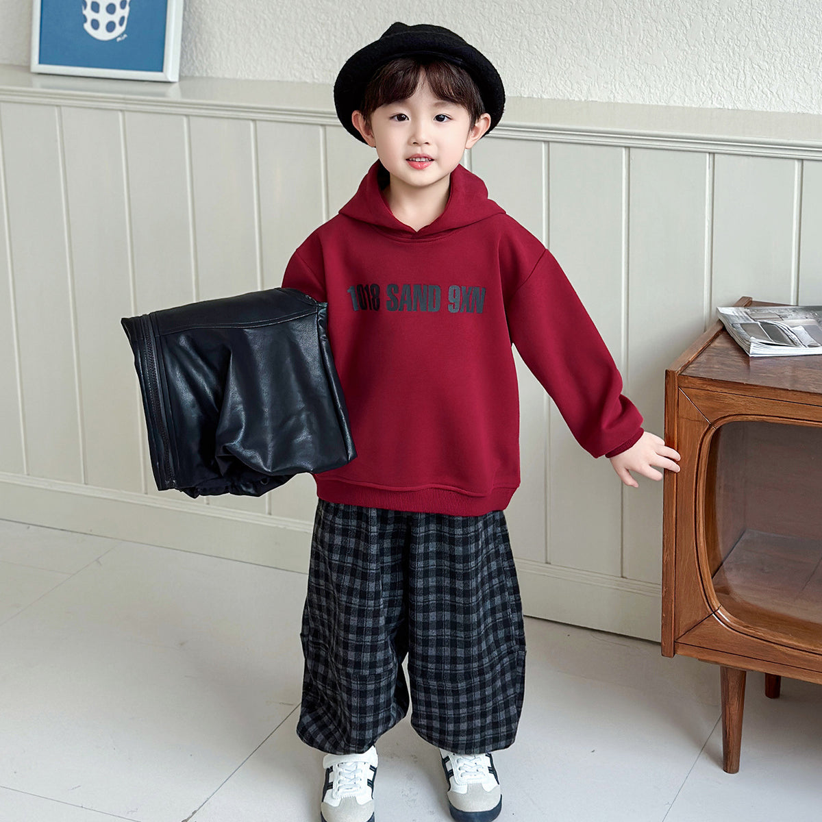 Boys Autumn Three-Piece Outfit Set with Leather Vest, Hooded Sweatshirt and - product image 7