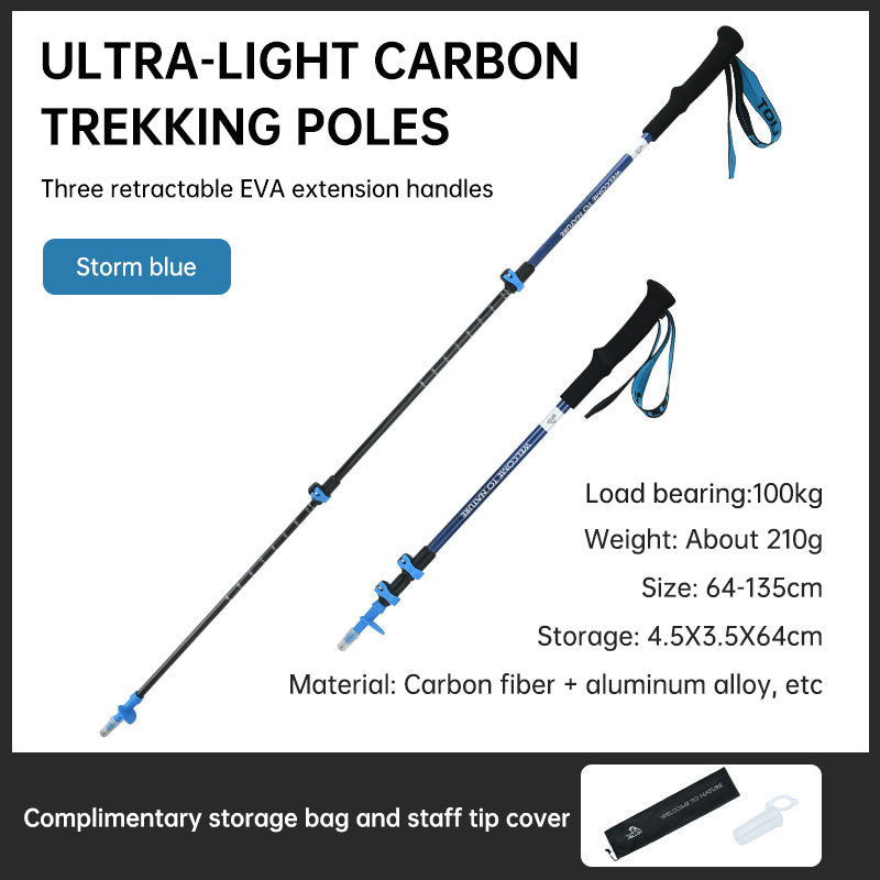 Outdoor Camping Alpenstock Carbon Ultra Light Telescopic Walking Stick Folding Non-slip Walking Stick Mountain Hiking Equipment - 2bazar4