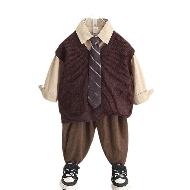 Boys Spring Autumn Fashion Three-Piece Suit Set with Vest, Tie and Shirt - product image 5