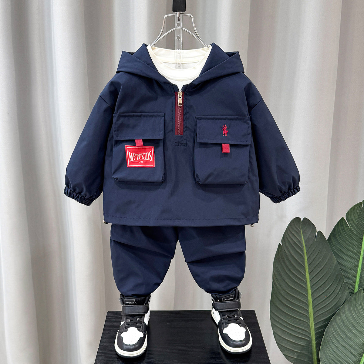 Boys' Cargo Hooded Jacket & Pants Set – Red/Navy - product image 6