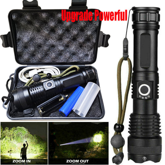 One Set USB Rechargeable LED Flashlight 5-Mode Outdoor Camping Hiking Flashlight W/Box