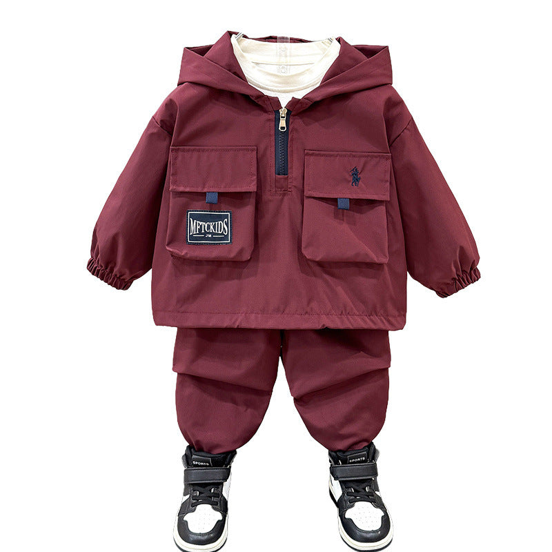 Boys' Cargo Hooded Jacket & Pants Set – Red/Navy - product image 4