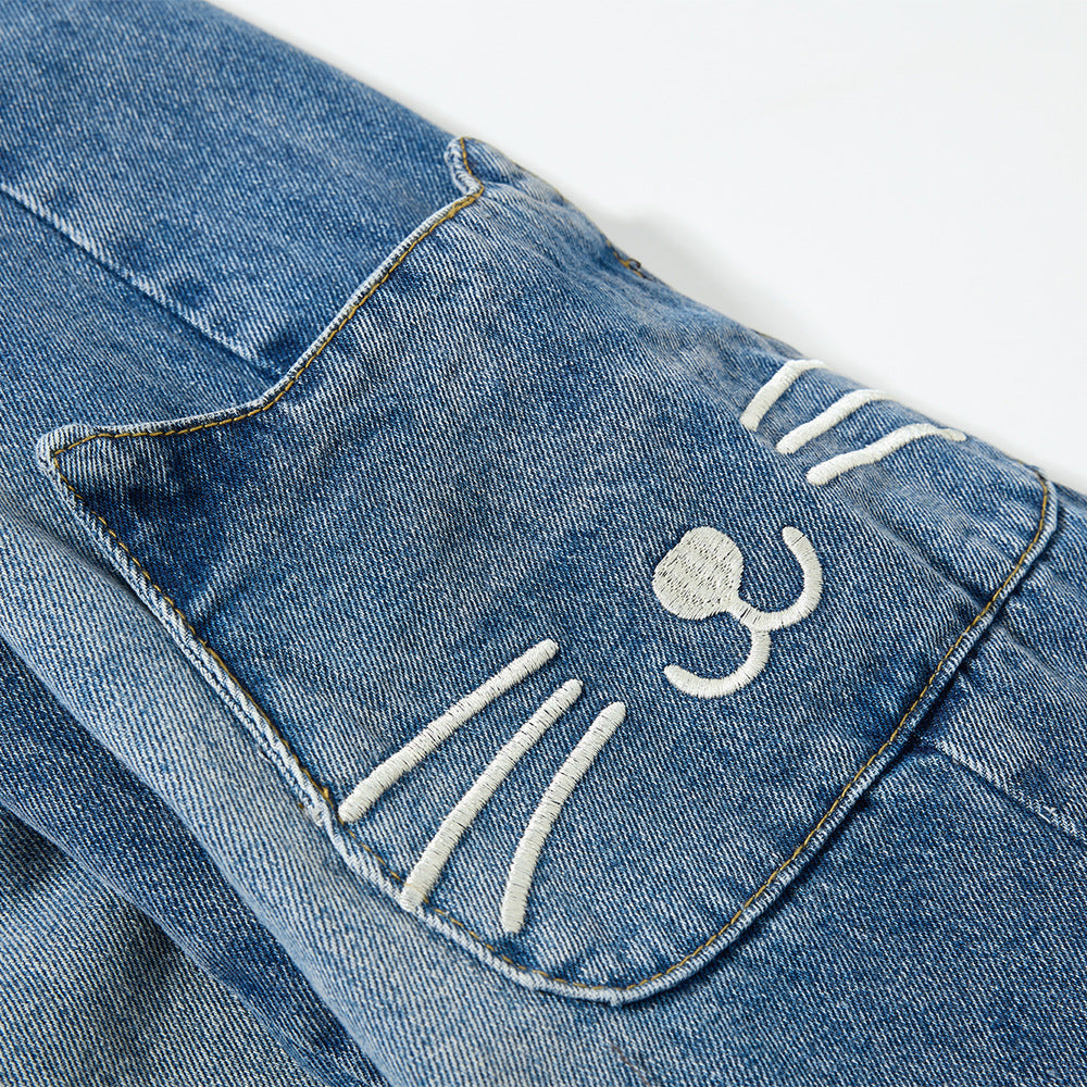 Cartoon towel embroidered denim pants