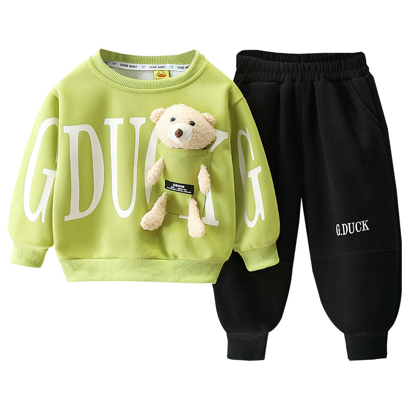 Cartoon Little Yellow Duck Hoodie Two-Piece Set for Boys Autumn Spring