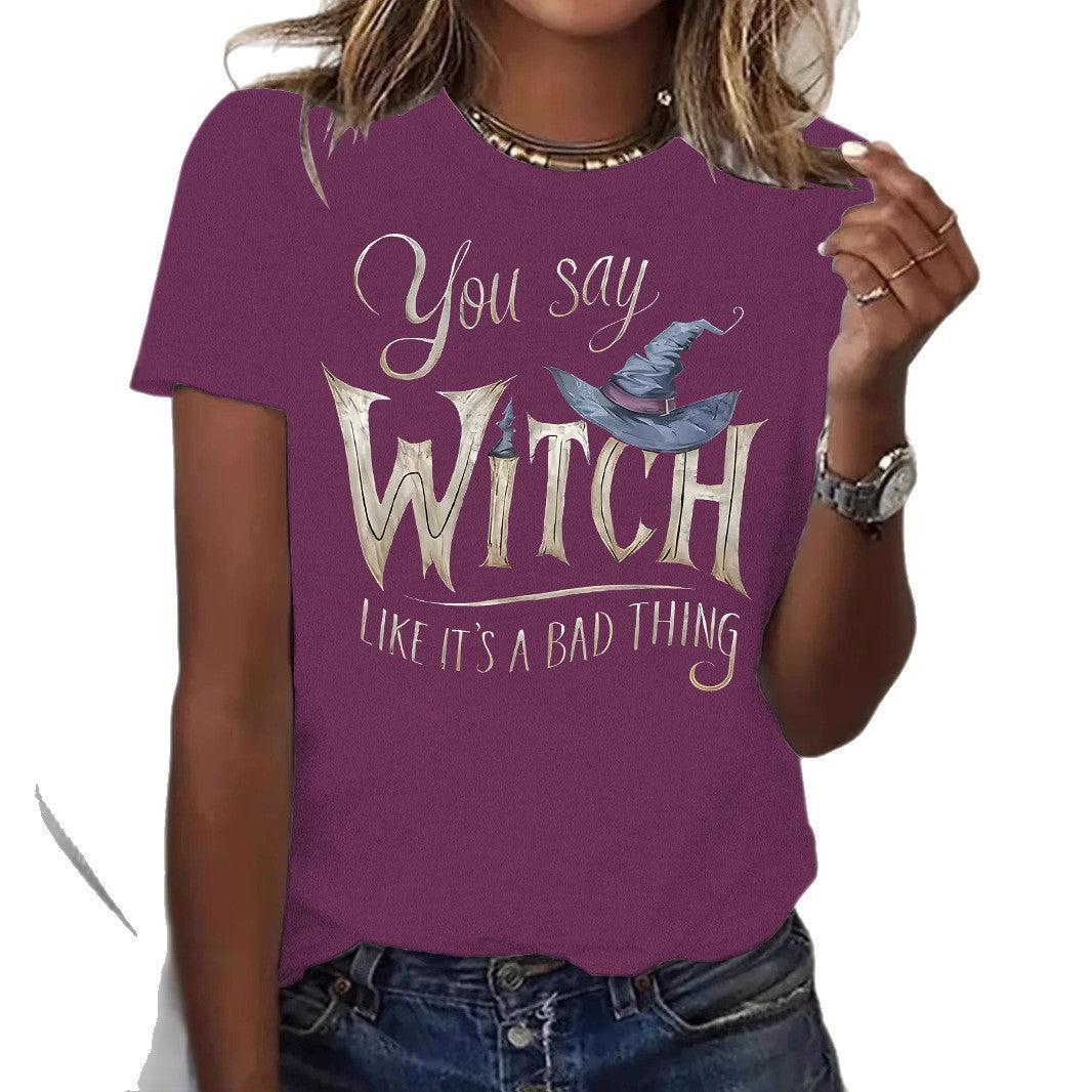 Halloween Witch Print Short-Sleeve T-Shirt