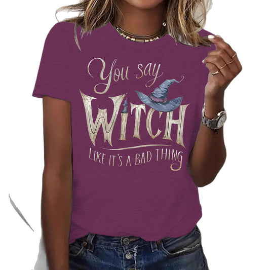 Halloween Witch Print Short-Sleeve T-Shirt