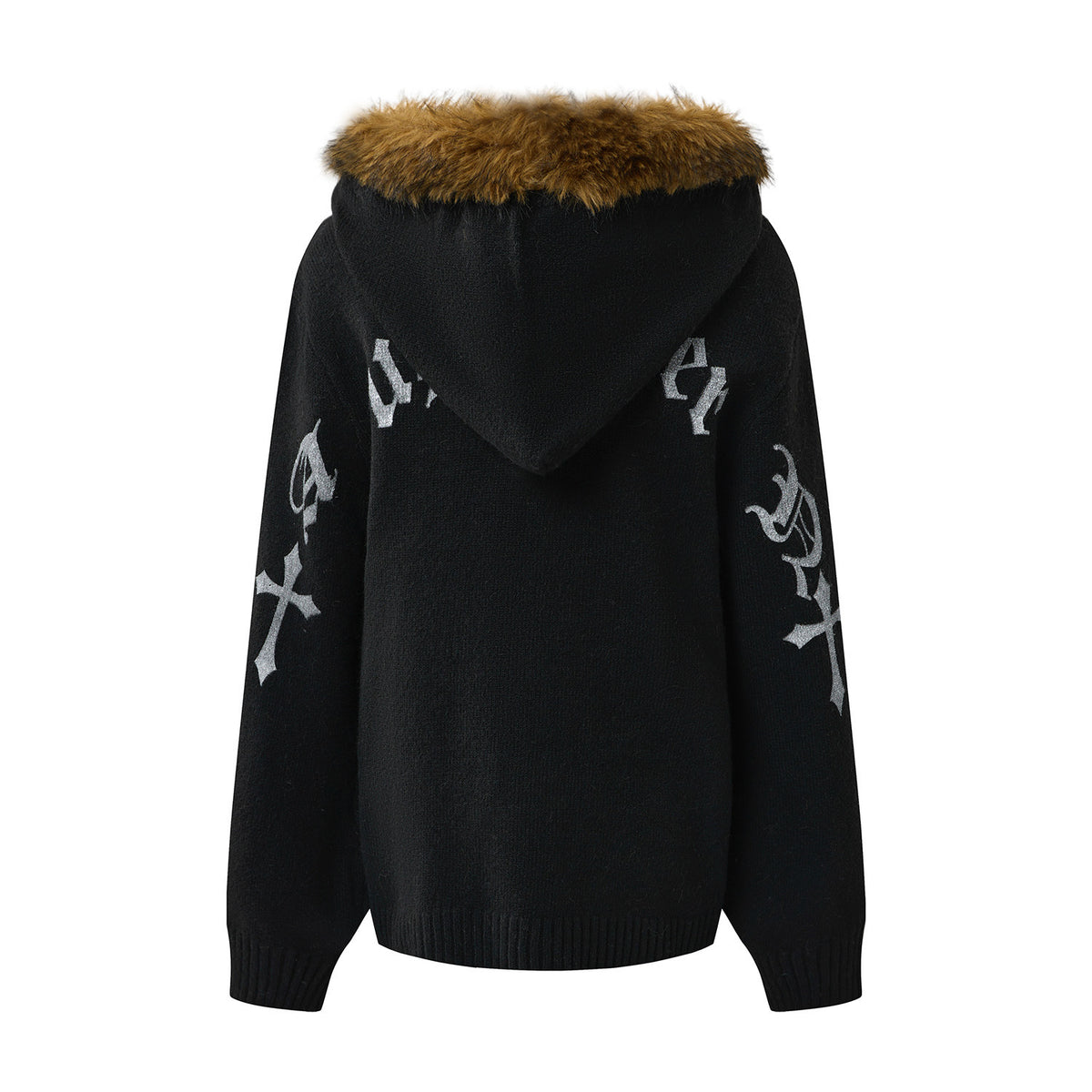 Women's Knit Cardigan Faux Fur Hooded Patchwork Sweater Jacket Loose Fit Open Front