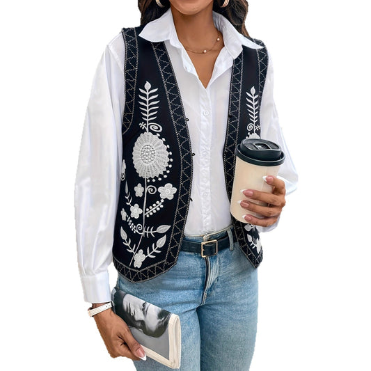 Embroidered Cardigan Vest