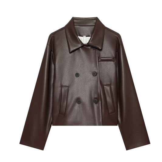Women's Pleated-Back Faux Leather Zip Jacket