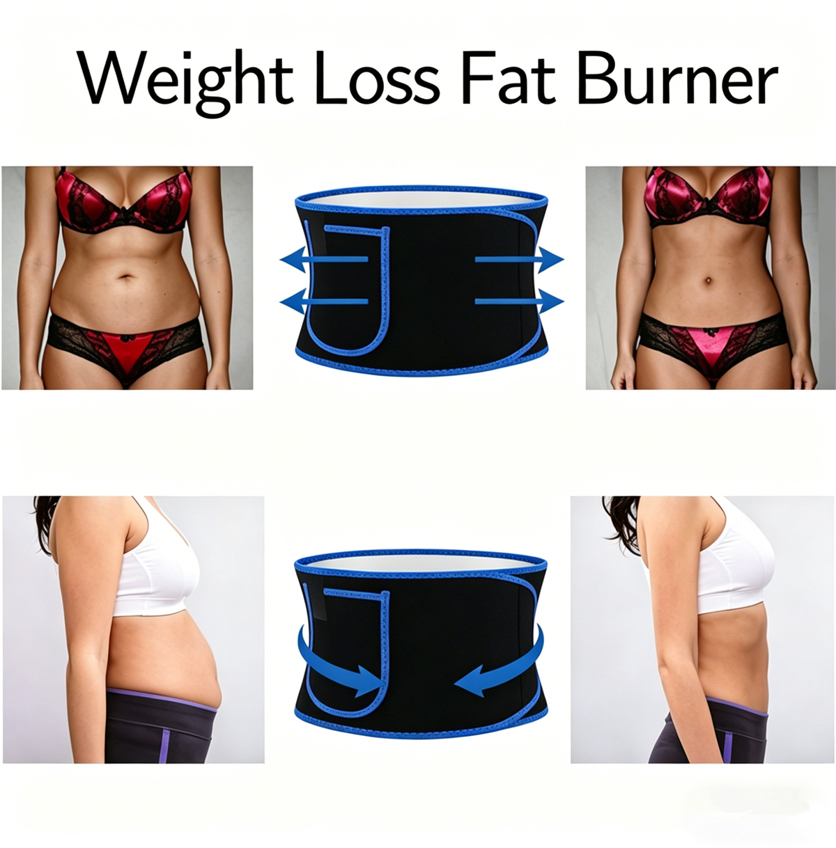 Waist Trimmer Belt Sport Workout Shaper Burner Slimming Belt W/ Phone Pocket Blue-Black