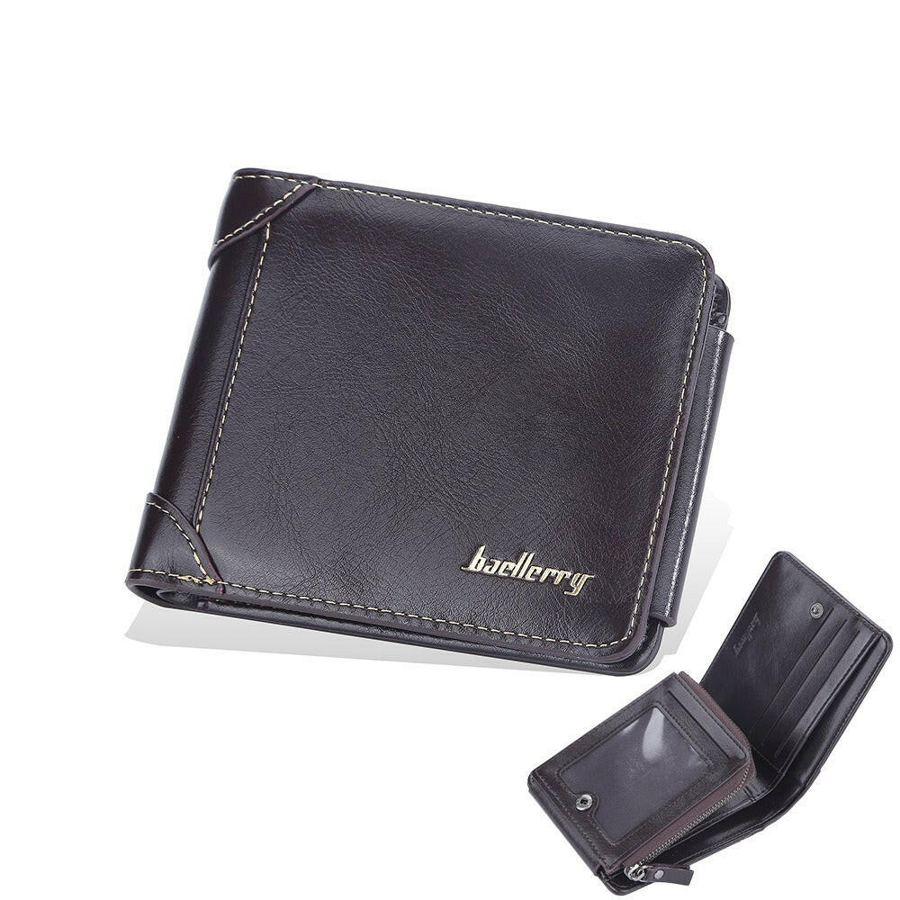 Wallet Men's Short Multi Card Position Three Fold Zipper Zero Wallet FWallet Fashion Thin Card Bag MenApplicable Gender:MaleMaterial: PU LeatherWallet fold: 3 foldOpening Method: Zipper BuckleInternal Structure of the bag: large billfold, photo position, change posit