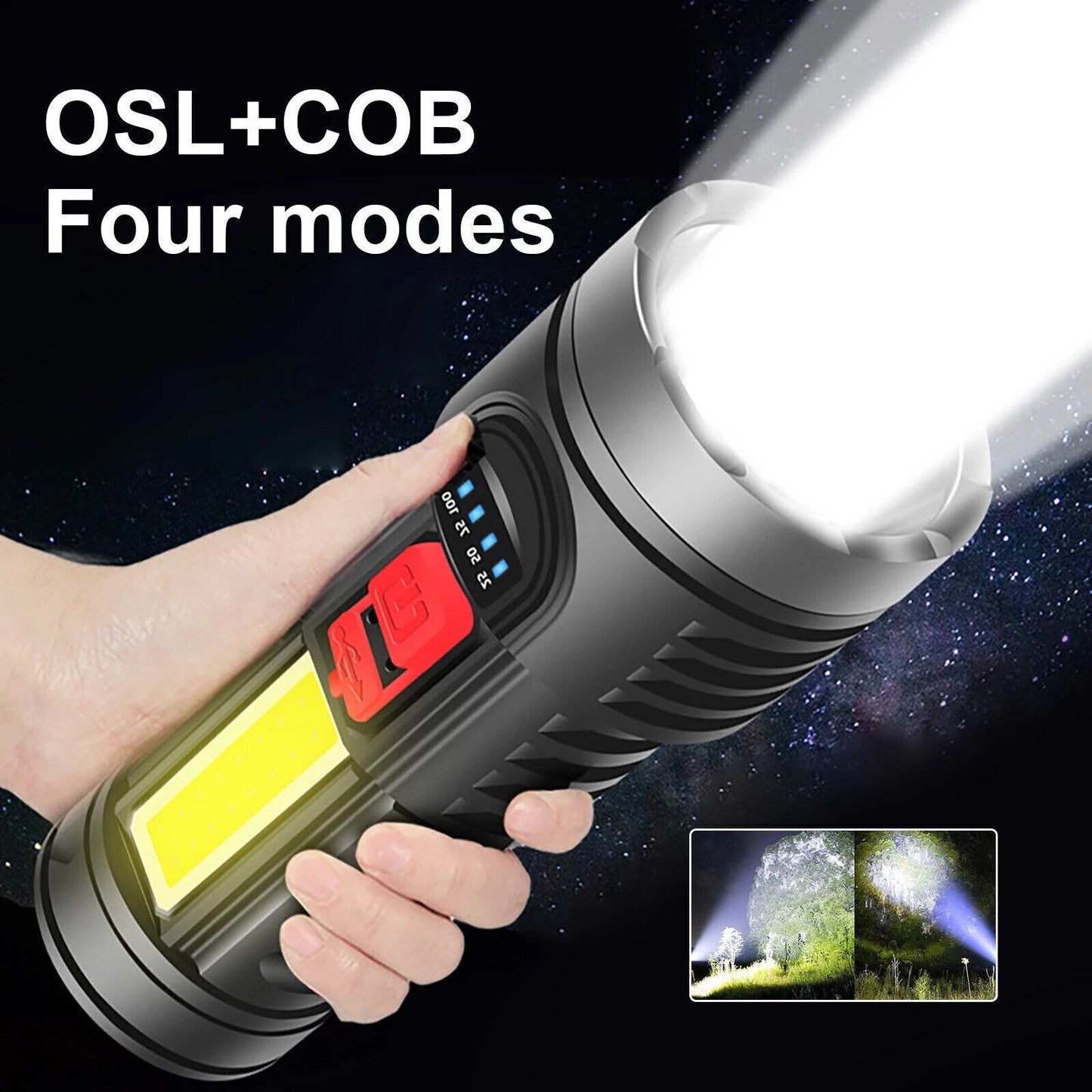 （2pack）USB Rechargeable LED Flashlight 4-Modes Camping Hiking Torch Work Light