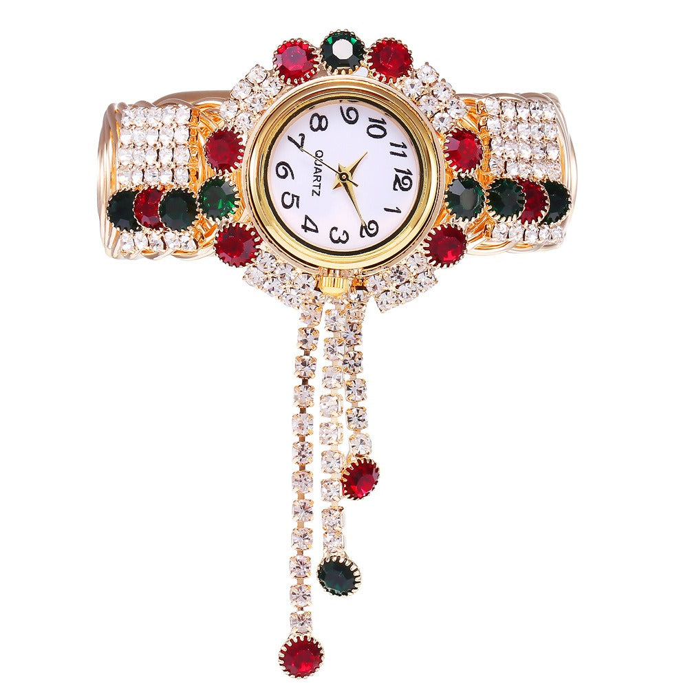 New Fashion Women's Full Diamond Alloy Fashion Watch Creative Tassel QFull Diamond Alloy Fashion Watch Creative Tassel Quartz Bracelet Watch Women'The total length of the watch buckle is approximately 19cmWatch dial diameter: approximately 3.2cmWatch mirror diameter: approximately 0.9cmWatch strap width approxi