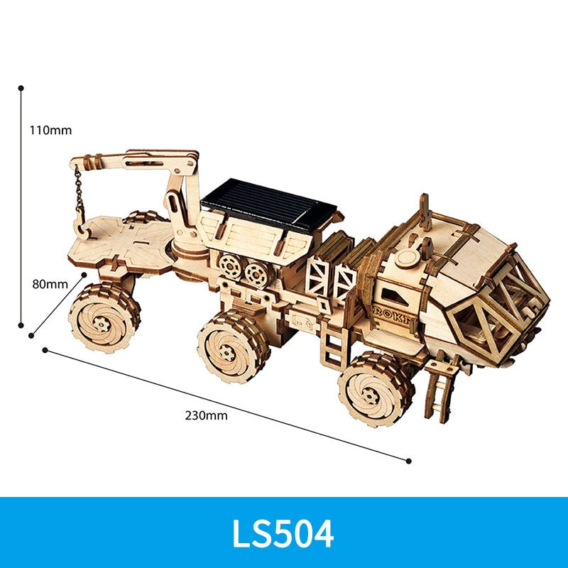 Robotime ROKR DIY Solar Energy Wooden Blocks Toys Model Building Kit Space Hunting Assembly Toys For Children Kids - 2bazar4