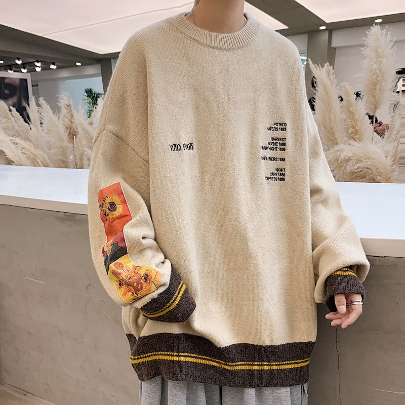 Sweater for men in autumn and winter, thickened round neck, oversized, loose, retro Japanese knit sweater, trendy outerwear for - 2bazar4