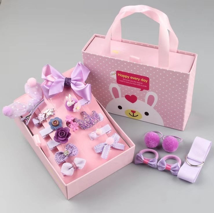 18 Piece Handheld Gift Box Headwear Children's Hair Clips Crown PrinceHair Clips Crown Princess Hair Accessories Cute Bow Knot Hair Loop Headrope