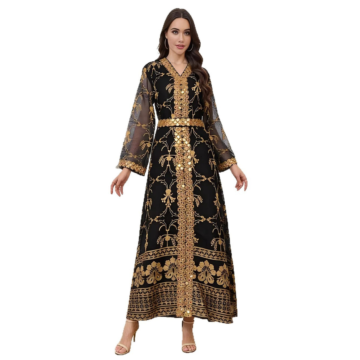 Mesh embroidered long skirt