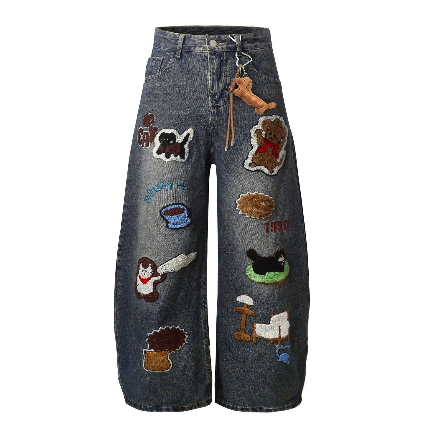 Embroidered jeans with wide legs