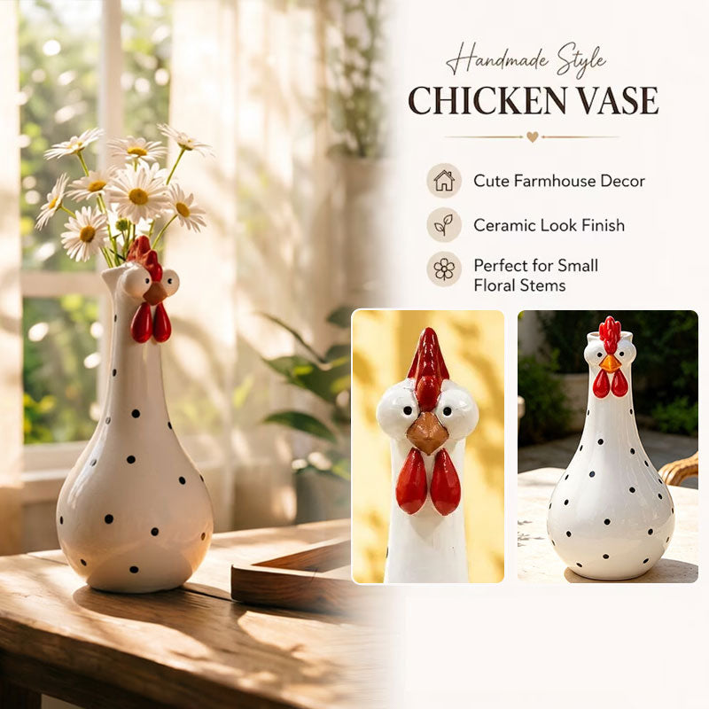 Hand-Painted Rooster Vase Sculpture – Colorful Resin Home Decor