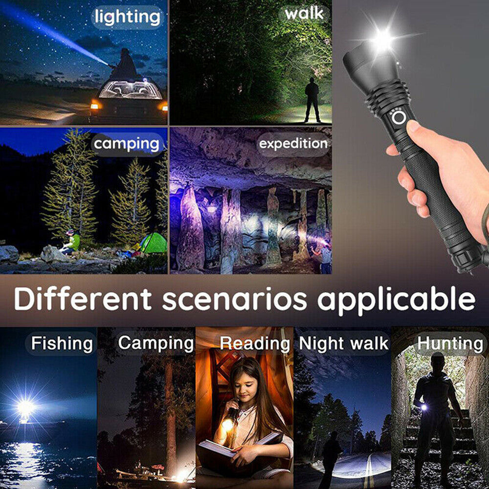 USB Recharge LED Flashlight 3 Lighting Modes Outdoor Camping Hiking Flashlight Work Light