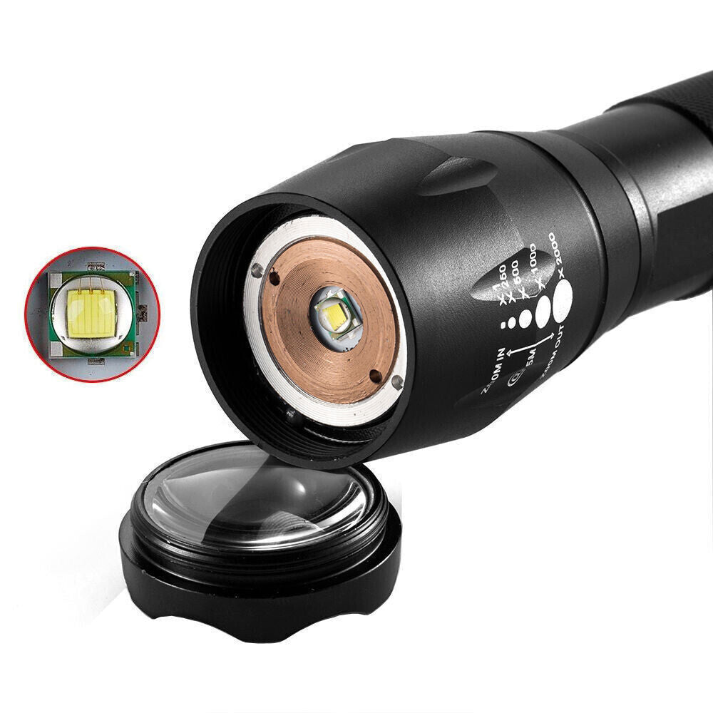 2Pack USB Rechargeable LED Flashlight Adjustable Focus Outdoor 5-Modes Flashlight +Battery+USB Charger Set(Platform policies vary; relevant qualifications are attached via link, please do not list products without required qualifications)