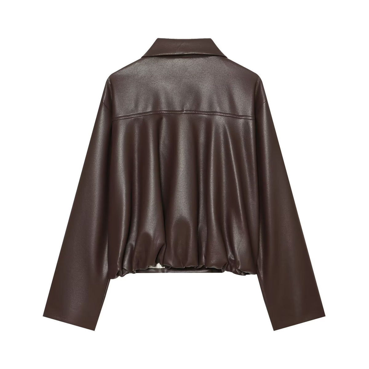 Women's Pleated-Back Faux Leather Zip Jacket
