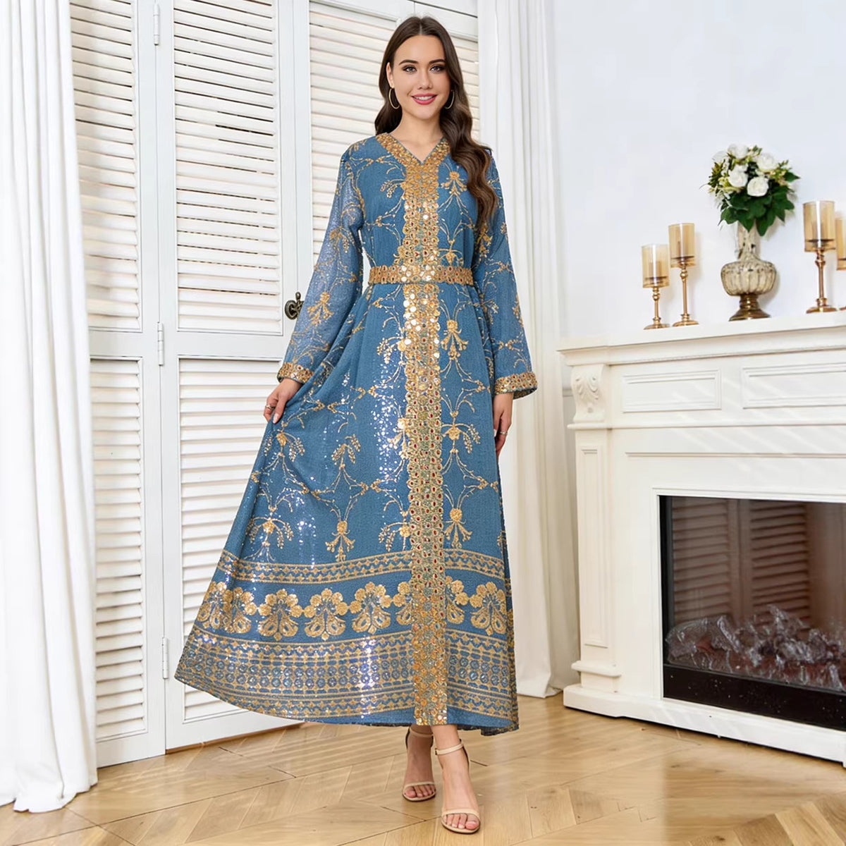 Mesh embroidered long skirt