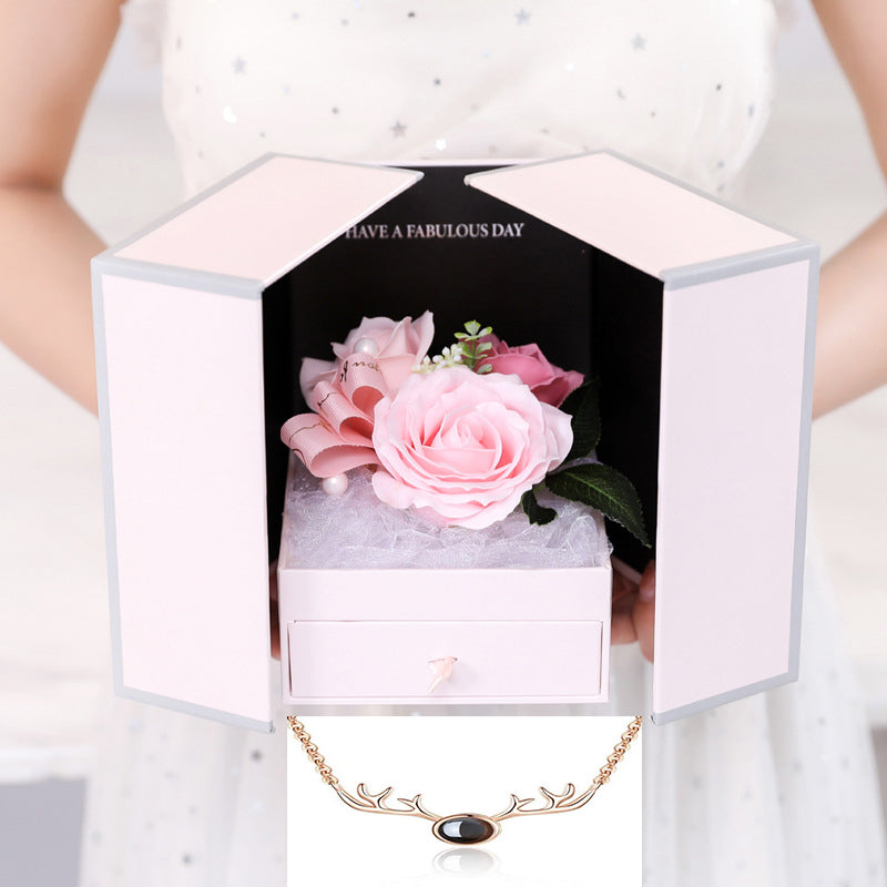 Valentine's Christmas Gift Girlfriend Creative Rose Flower Jewelry Gift Box Soap Flower + Free 100 Kinds of I Love You Necklace 1 - 2bazar4