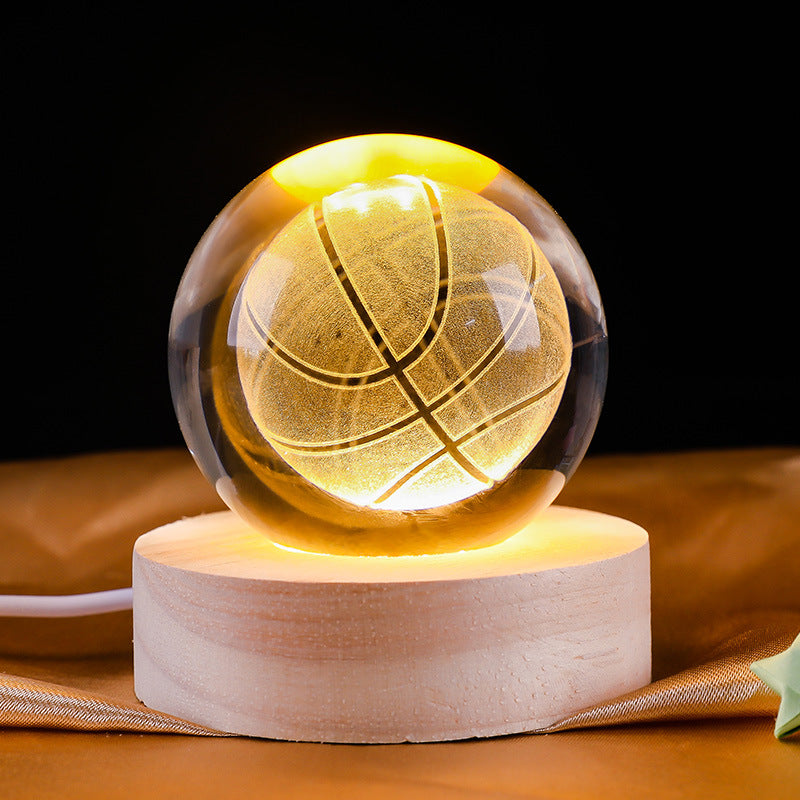 Creative 3D Internal Carving Night Light Basketball Crystal Ball Decoration Gift for Men's Birthday